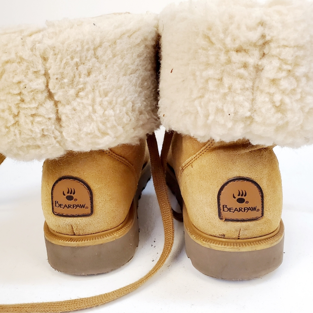 BEARPAW TAN SUEDE LACEUP FURLINED BOOTS SZ 7 - Picture 2 of 7